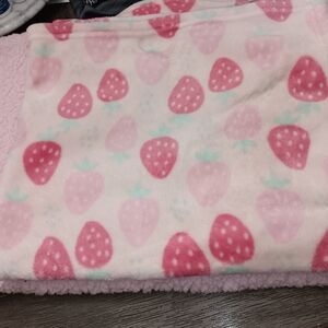 Strawberry Print Fleece Blanket 30 By 36 And Plain Pink Fluffy Blanket 48 By 60